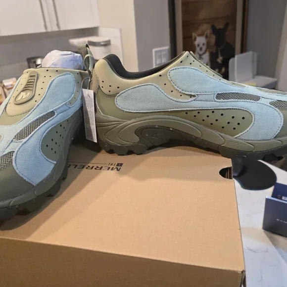 Merrell Moc Speed Streak Evo SE Suede Sneakers Mens SLIP-ON SIZE 10 Olive NEW - Picture 3 of 14